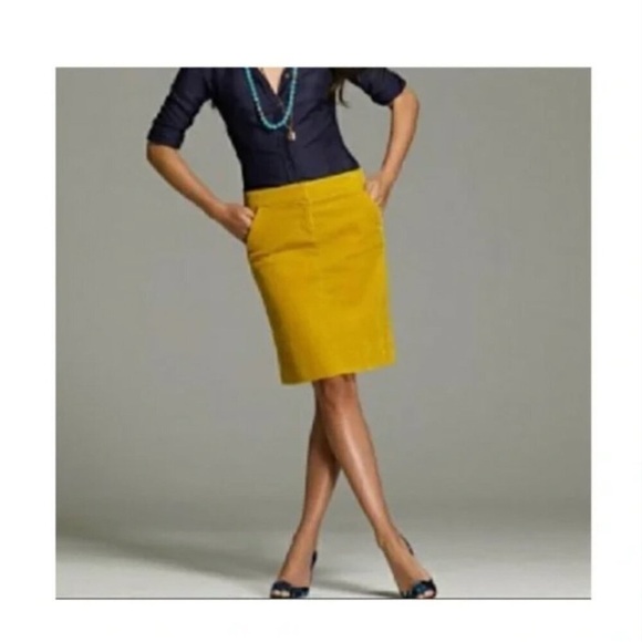 J. Crew Mustard Yellow Corduroy Pencil Skirt - Picture 1 of 5